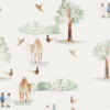 Papel pintado para niña - Caballos árboles pájaros - Vintage life