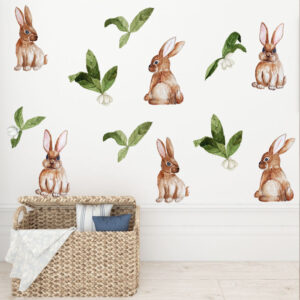 Pegatinas Conejitos en la hierba Vinilo de pared para niño Motivo Bosque | decoración de la habitación para niño