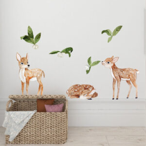 Pegatinas de Cervatillos en la hierba Pegatina de pared para niña Motivo de Cervatillos | decoración para la habitación de una niña