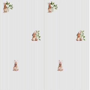 Papel pintado con conejitos y rayas | Papel pintado infantil Motivo Conejitos | decoración para la habitación infantil