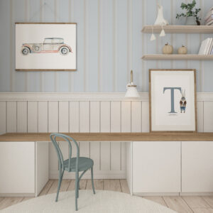 Papel pintado a rayas beige azul marrón