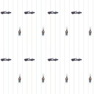 Papel pintado de coches de carreras para niño - Ford Mustang y conejo de carreras