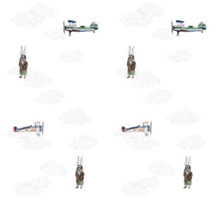 Papel pintado conejo aviador y aviones | Papel pintado para niño Motivo Aviones | decoración de la habitación para niño