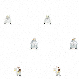 Papel pintado de coches VW Escarabajo, furgoneta y Vespa | Papel pintado para niño Motivo Coches | decoración para habitación de niño