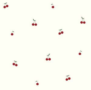 Papel pintado de cerecitas a medida sobre fondo beige