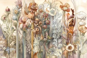 Mural de flores, papel pintado premium