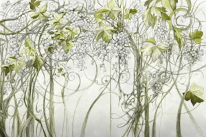 Papel tapiz mural de hojas y uvas