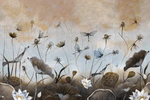 Fotomural de flores y libélulas