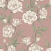 Papel pintado con peonías románticas sobre un fondo de color rosa viejo