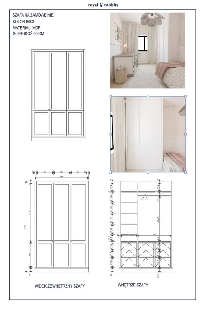 projekt szafy w zabudowie to projektu pokoiku dziecka royal rabbits