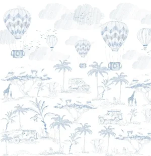 Fotomural de safari en color azul para habitación infantil