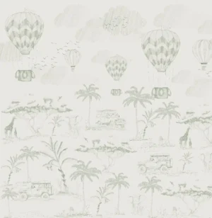 Papel pintado para habitación infantil de estilo safari verde