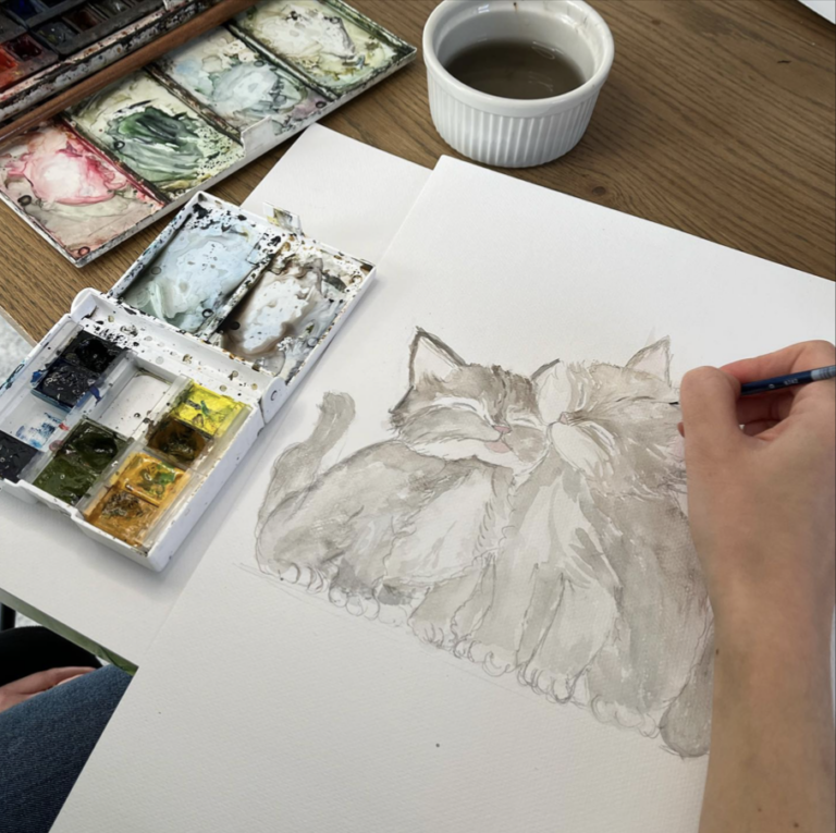 Recznie malowane kotki ktore trafily na tapete dla dziecka