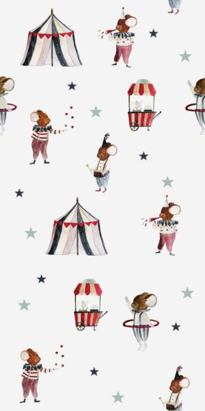 Papel pintado de ratoncitos de circo y estrellas - en rollo