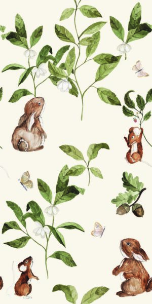 Papel pintado infantil de Conejitos y Hojas - en rollo