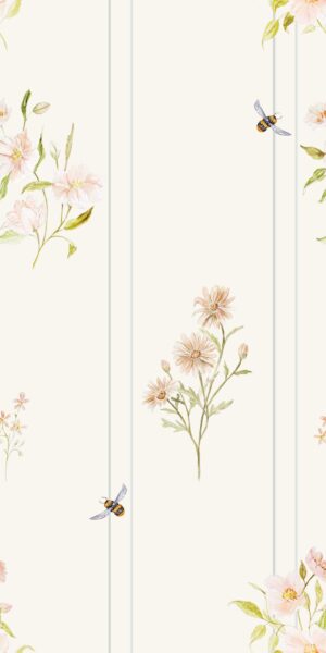 Papel pintado de flores y rayas - en rollo