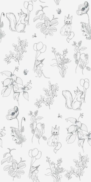 Papel pintado con zorro, ratón y ardilla - en rollo