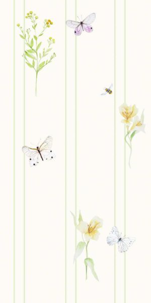 Papel pintado de flores, narcisos, tanaceto y mariposas - en rollo