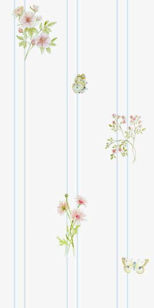 Papel pintado de flores, mariposas y rayas - en rollo