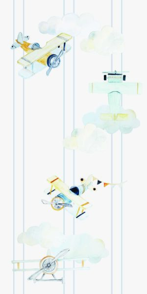 Papel pintado de aviones y rayas - en rollo