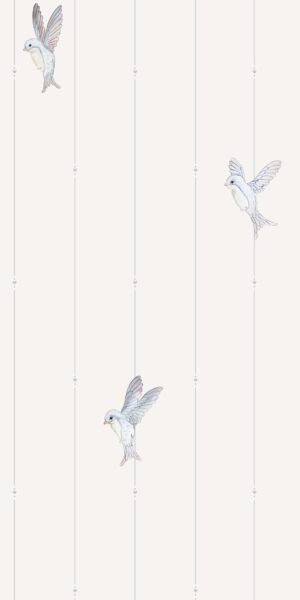 Elegante papel pintado con pajaritos azules - en rollo