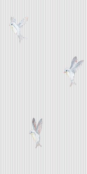 Papel pintado de pájaros y rayas - en rollo