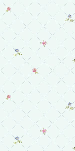 Papel pintado flores color té y azules cuadrícula diagonal - en rollo