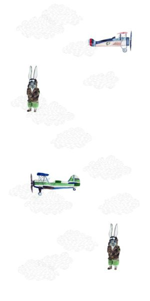 Papel pintado conejo aviador y aviones - en rollo