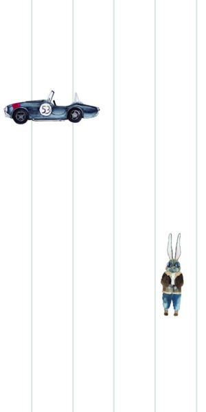 Papel pintado de cochecitos Mustang y conejo piloto - en rollo