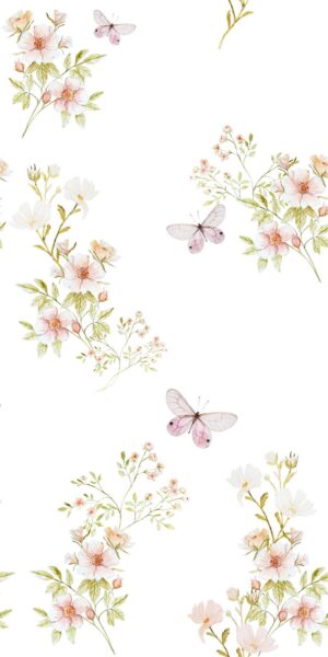 Papel pintado con flores sobre fondo blanco - en rollo