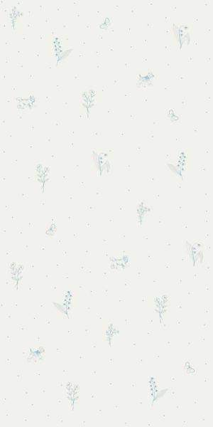 Papel pintado azul claro con ramitas y perritos - en rollo