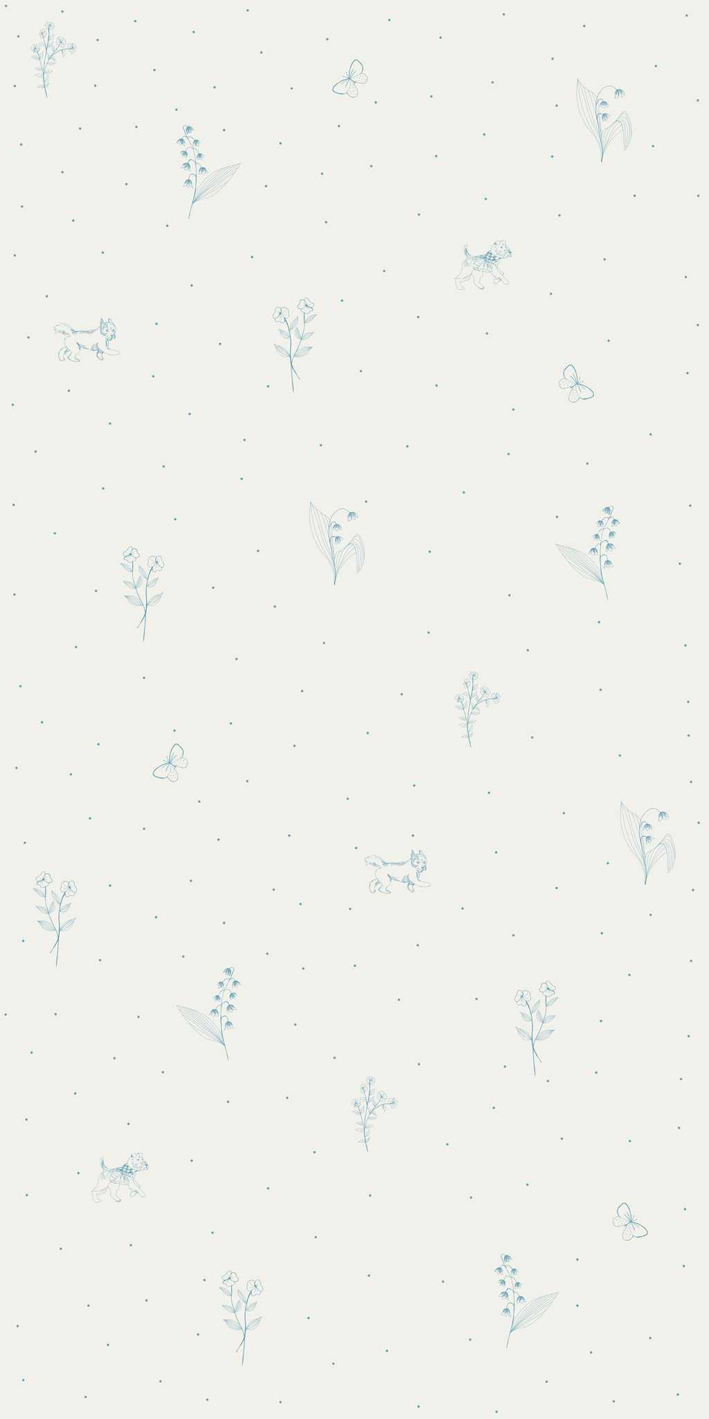 Papel pintado celeste con ramitas y perritos - en rollo 1 Papel pintado azul claro con ramitas y perritos - en rollo