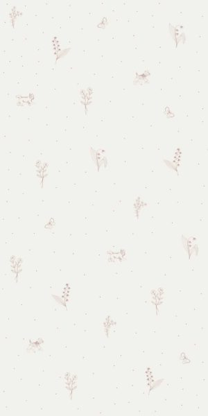 Papel pintado beige con ramitas y perritos - en rollo