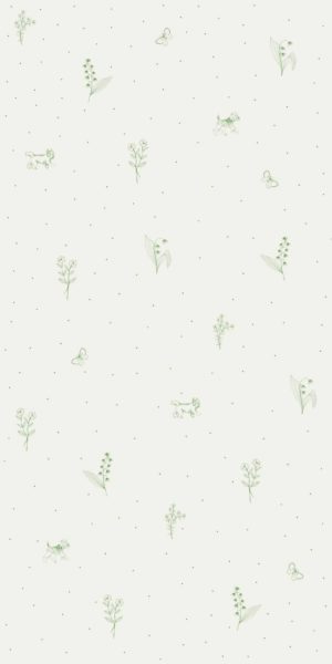 Papel pintado con ramitas verdes y perritos - en rollo