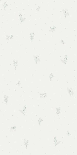 Papel pintado gris con ramitas y perritos - en rollo